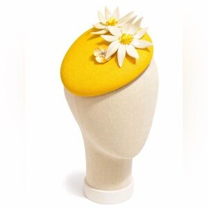 Yellow Floral Button Fascinator Hat - Kentucky Derby Easter Church Tea Ascot